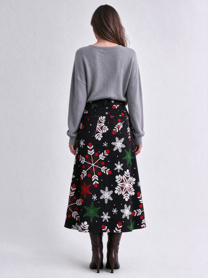 Snowflake Stampede Ankle-Length Denim Skirt