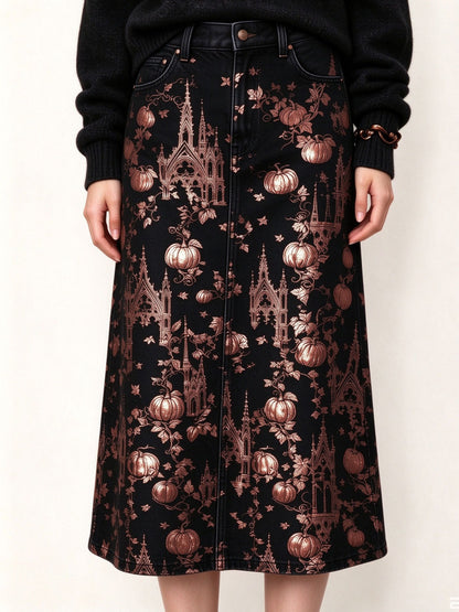 Harvest Castle Ankle-Length Denim Skirt