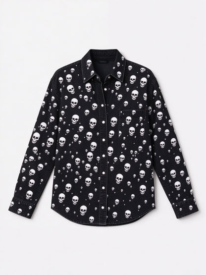 Skull Saddle Long Sleeve Denim Shirt