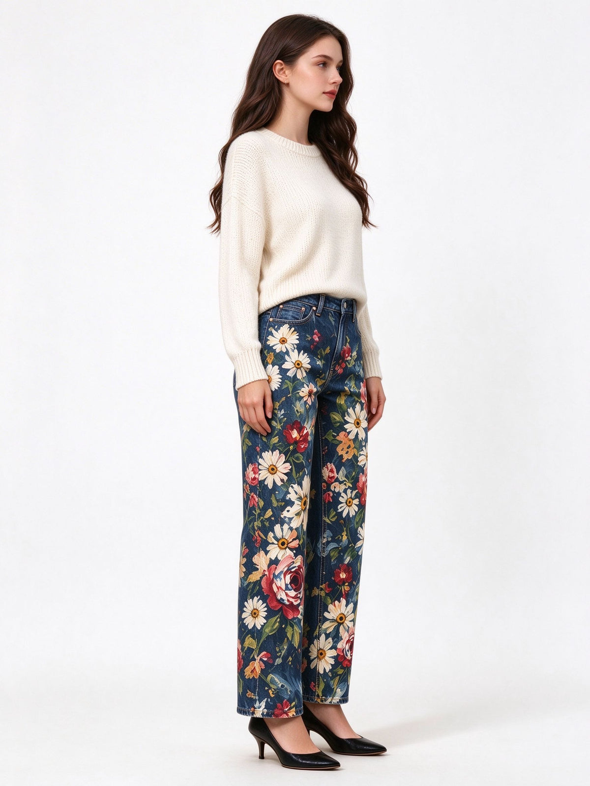 Rodeo Rose Patch Mid-Rise Straight-Leg Jeans