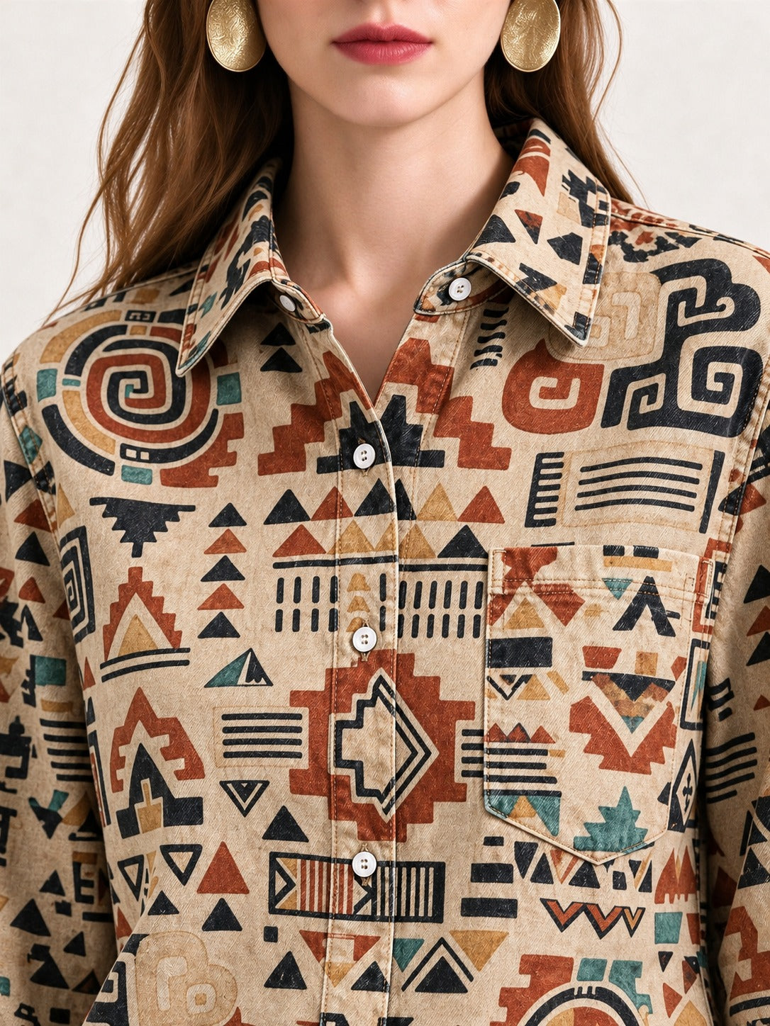 Golden Serpent Long Sleeve Denim Shirt