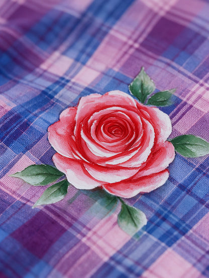 Rodeo Rose Plaid Long Sleeve Denim Shirt