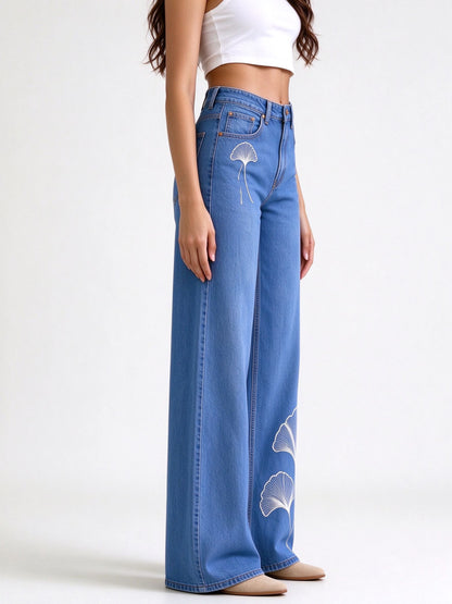 Desert Sage Fans High-Rise Straight-Leg Jeans