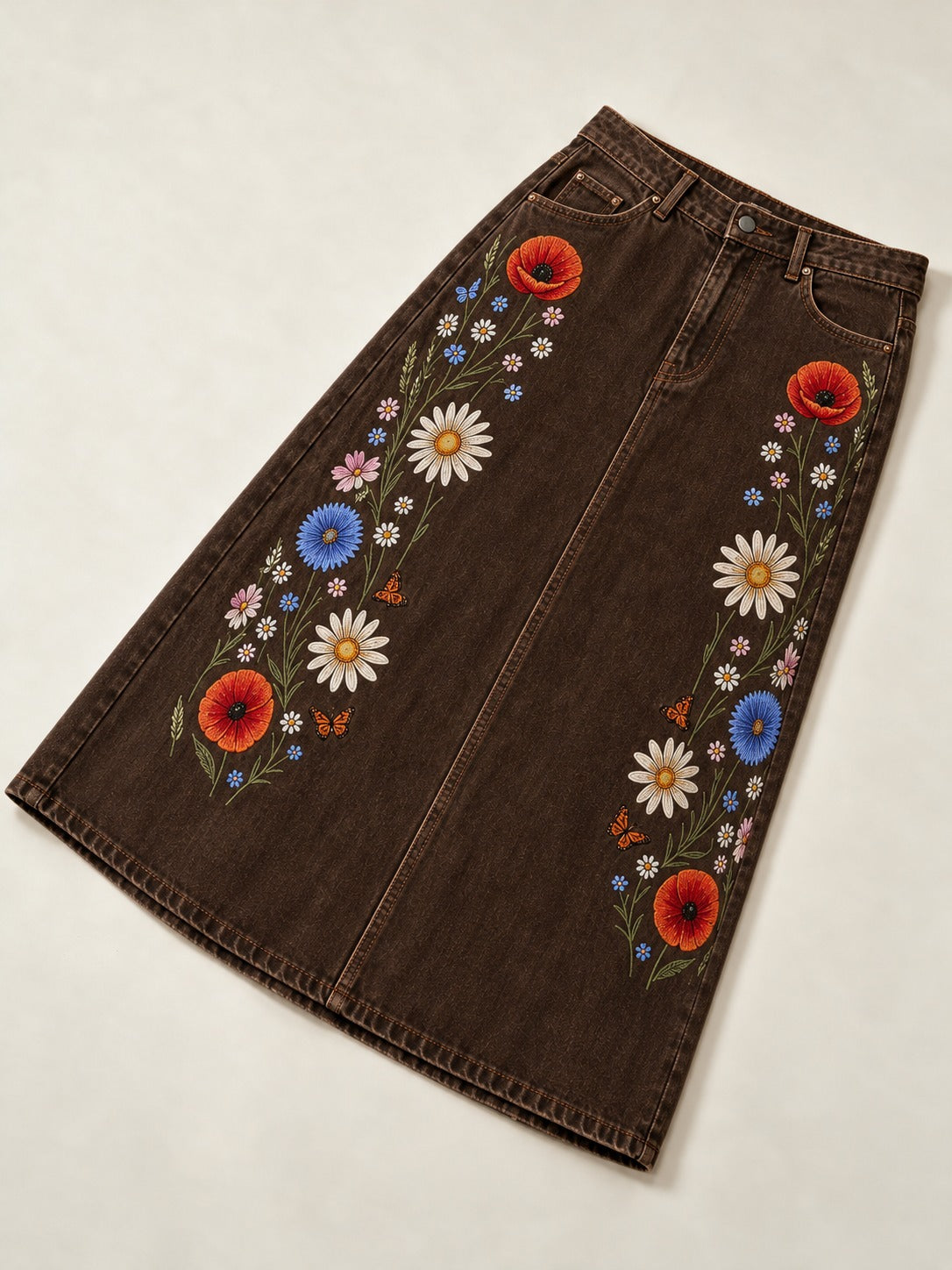 Prairie Daisy Trail Ankle-Length Denim Skirt