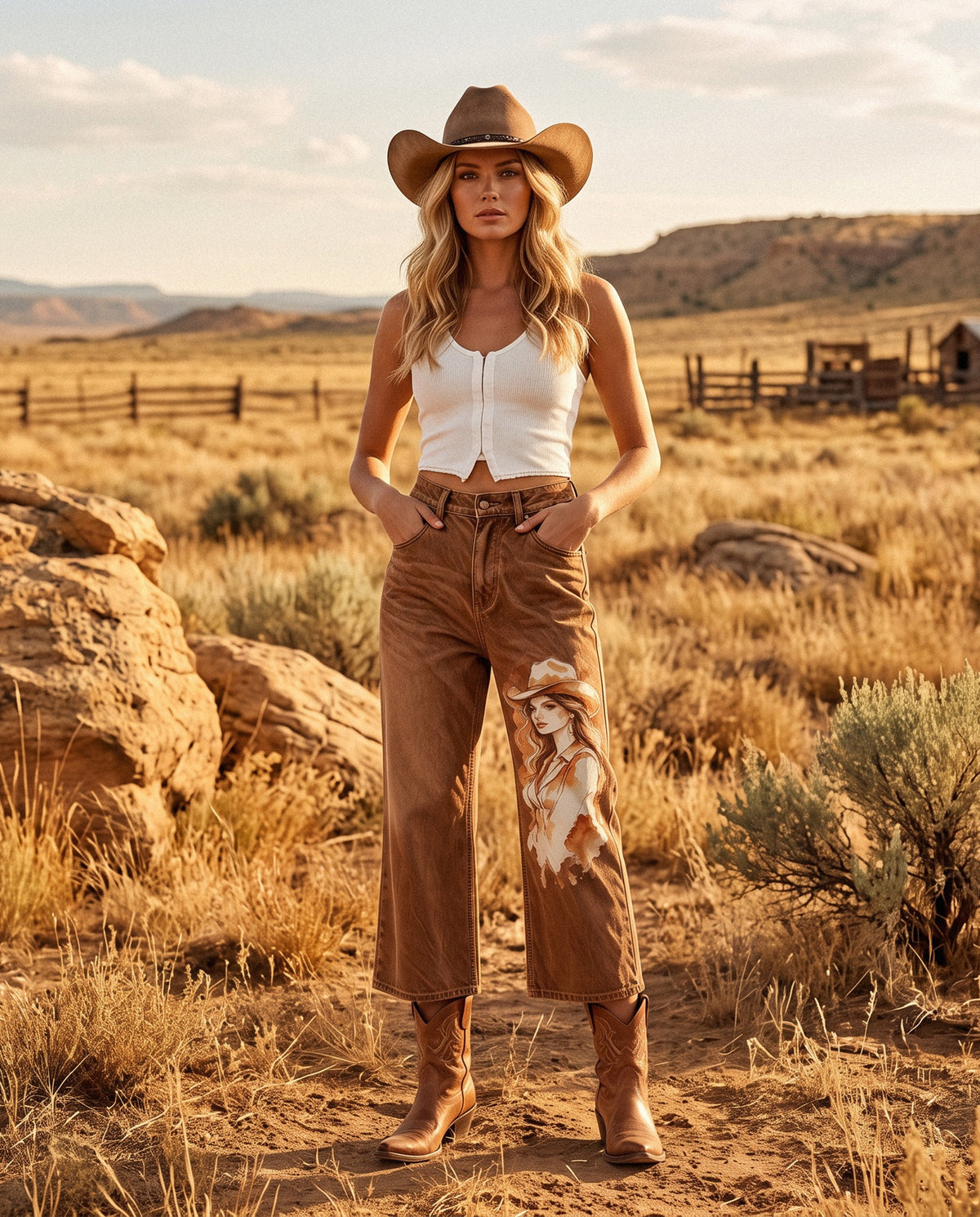 Desert Mirage Brown Wide-Leg Cropped Pants