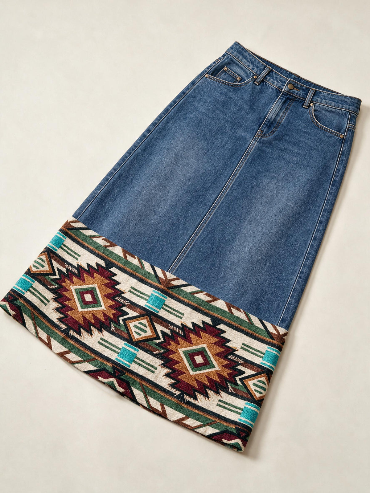 Golden Serpent Ankle-Length Denim Skirt