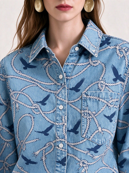 Bluebonnet Lasso Trail Long Sleeve Denim Shirt