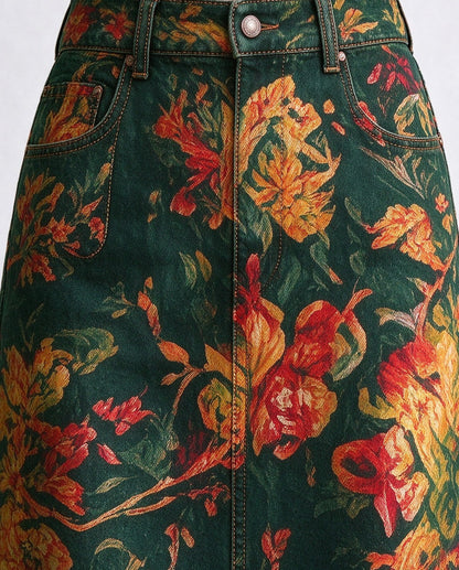 Prairie Tapestry Ankle-Length Denim Skirt