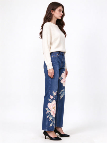 Prairie Peony Bloom Mid-Rise Straight-Leg Jeans