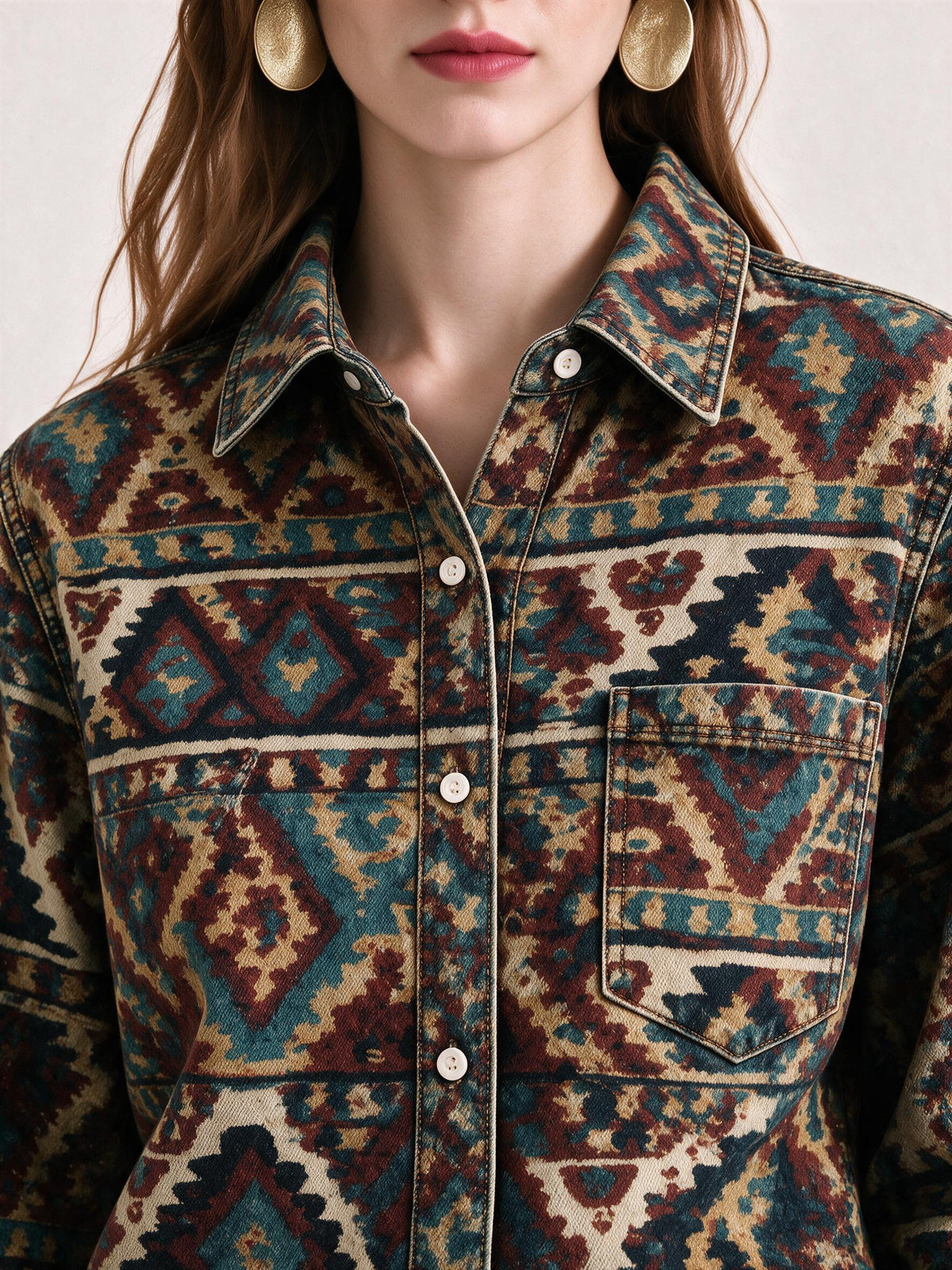 Wild Stripe Rodeo Long Sleeve Denim Shirt