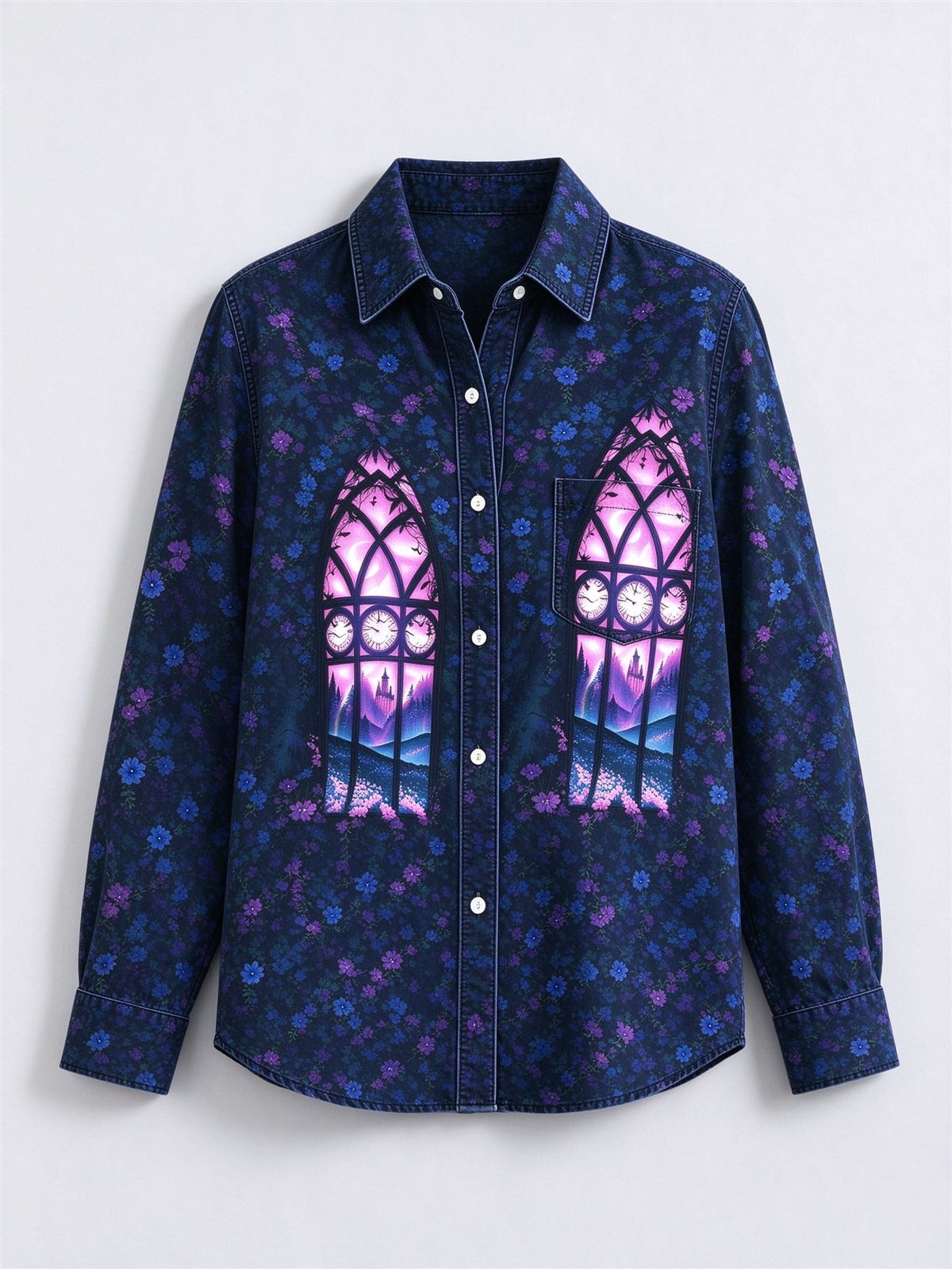 Midnight Cathedral Long Sleeve Denim Shirt