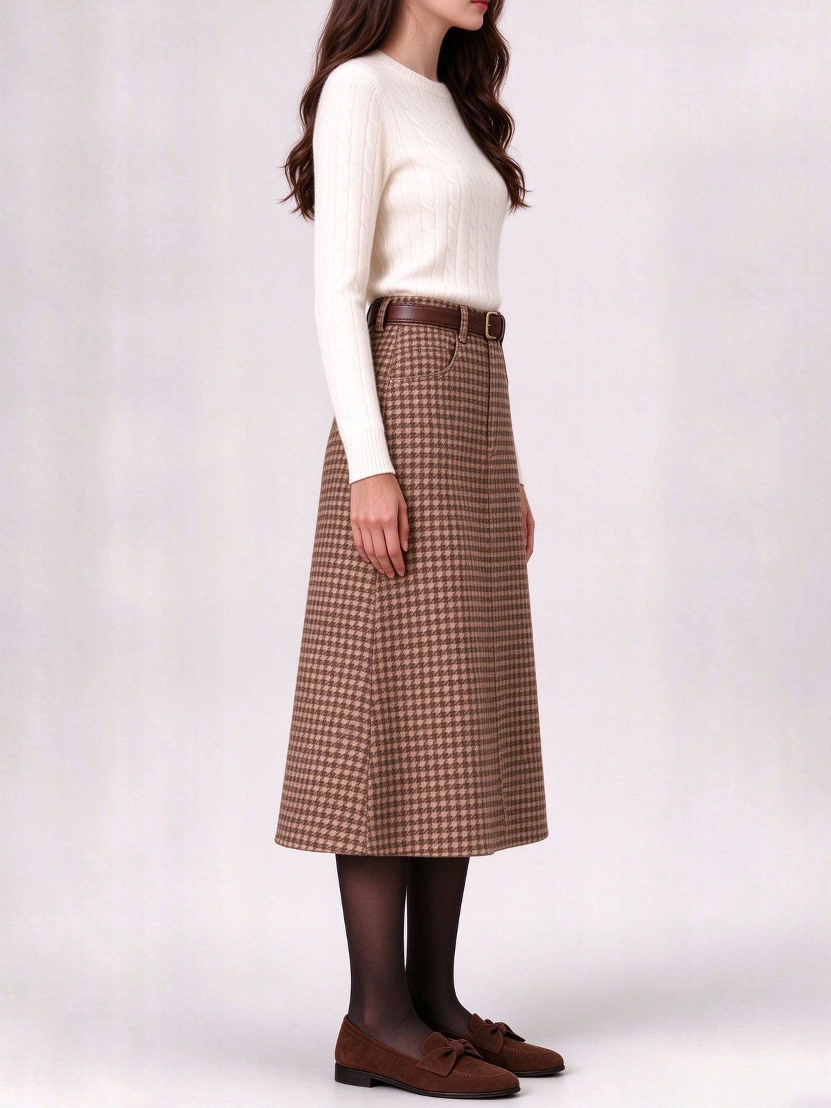 Prairie Dust Check Ankle-Length Denim Skirt