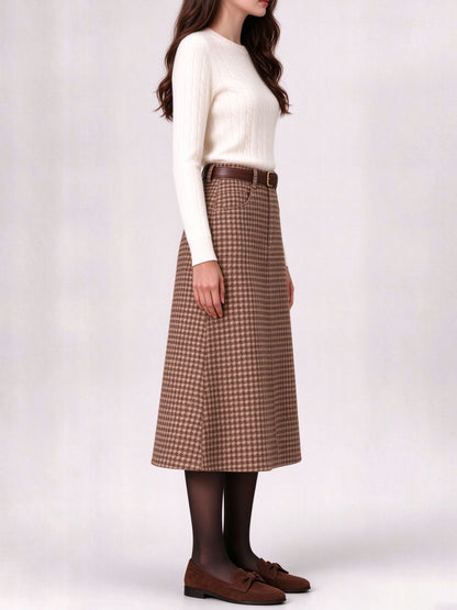Prairie Dust Check Ankle-Length Denim Skirt