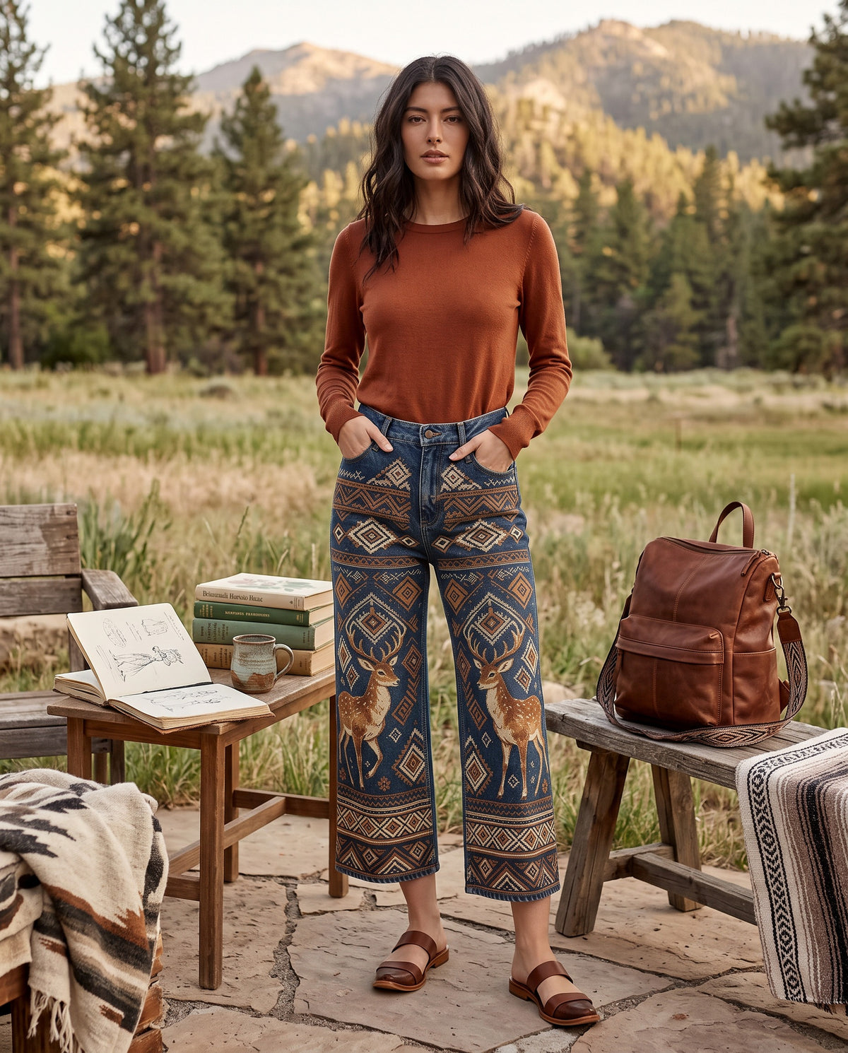 Deer Ridge Navy Wide-Leg Cropped Pants
