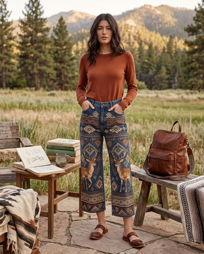 Deer Ridge Navy Wide-Leg Cropped Pants