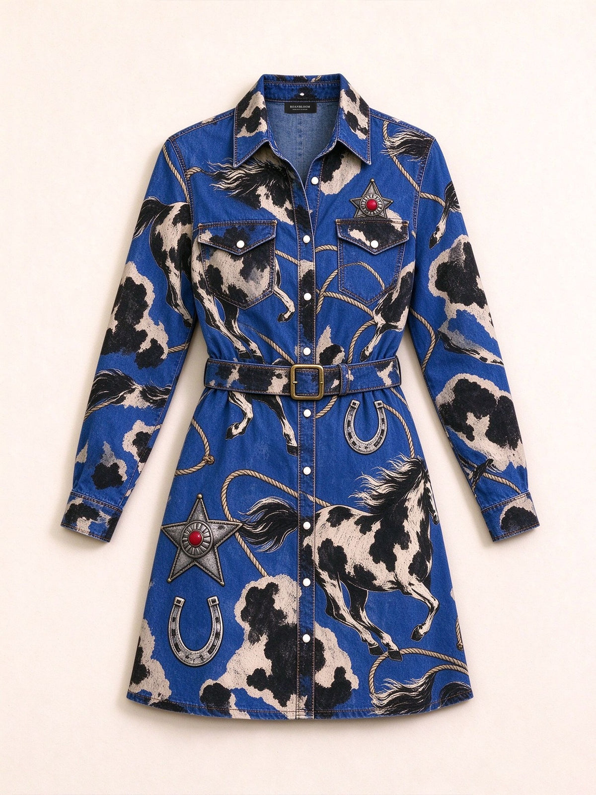 Blue Lariat Belted Shirt Dress