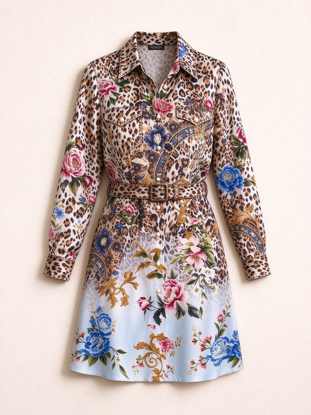 Wildflower Leopard Belted Shirt Dress