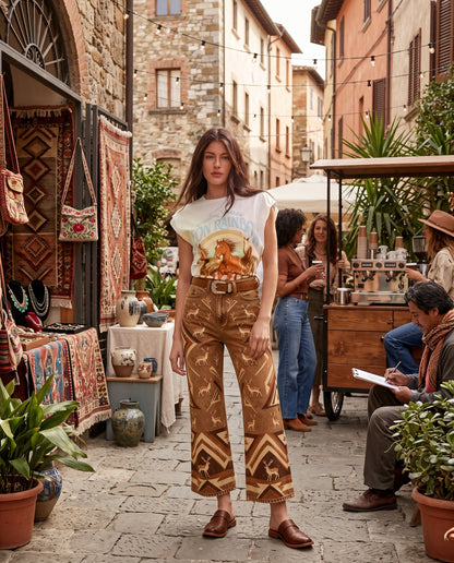 Deer Ridge Brown Wide-Leg Cropped Pants