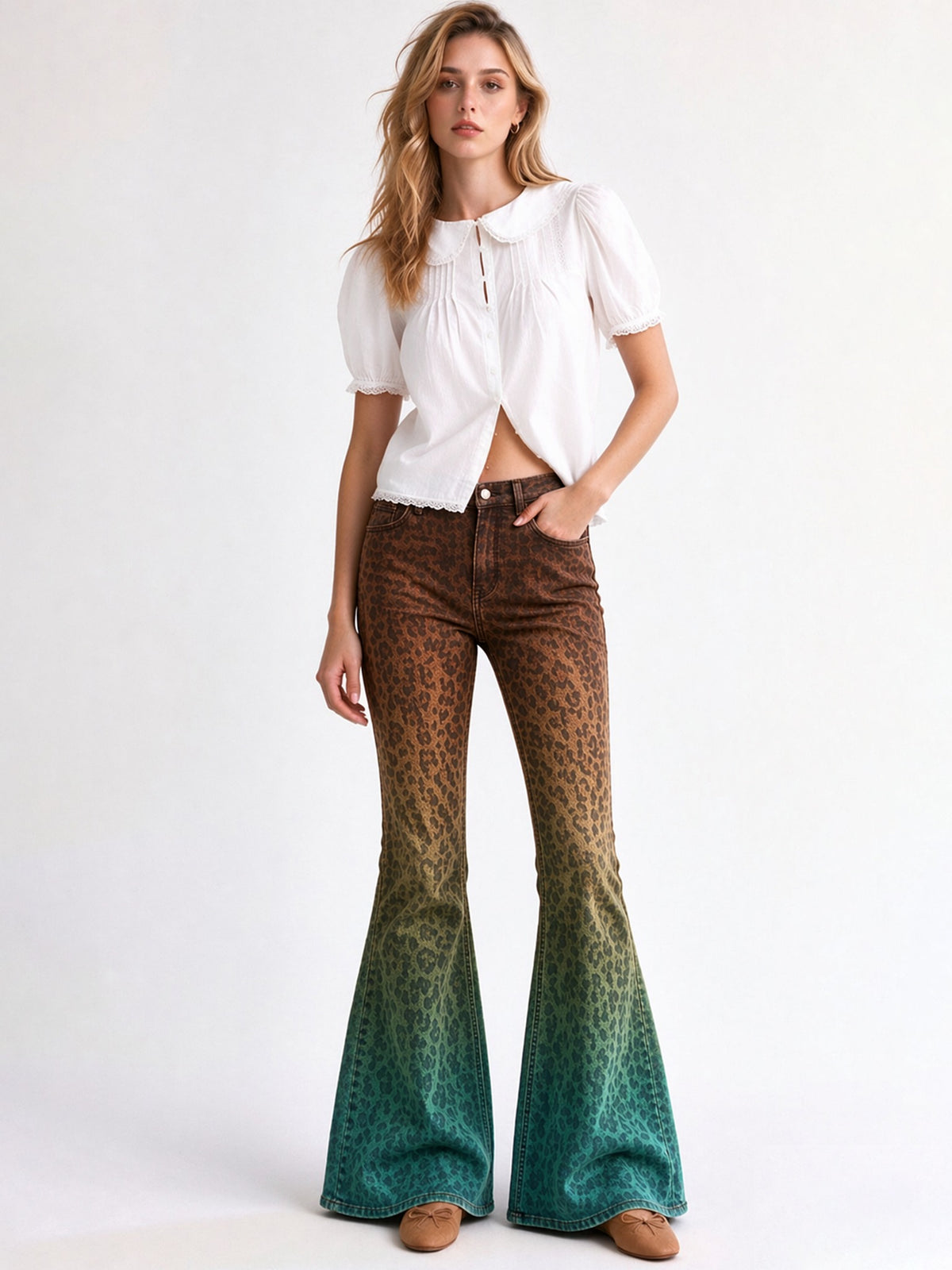 Sagebrush Cheetah Fade Flare Jeans