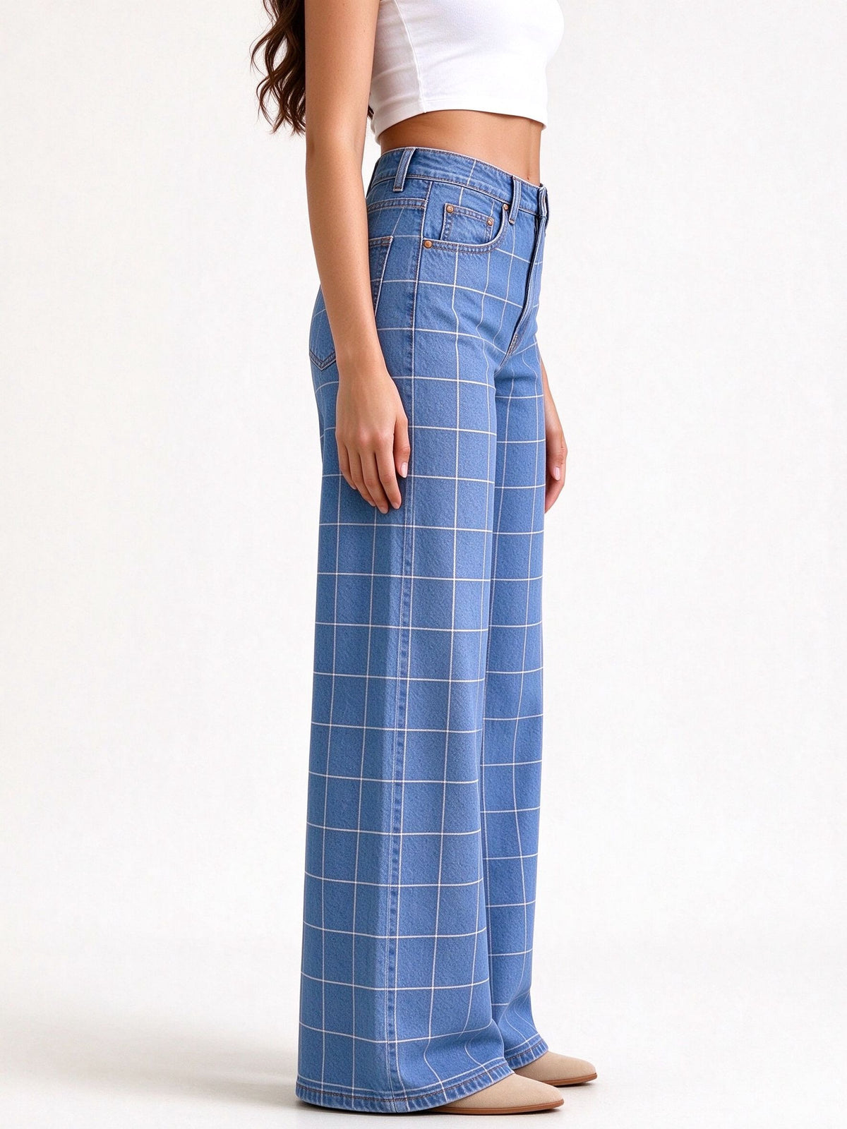 Corral Rail Check High-Rise Straight-Leg Jeans
