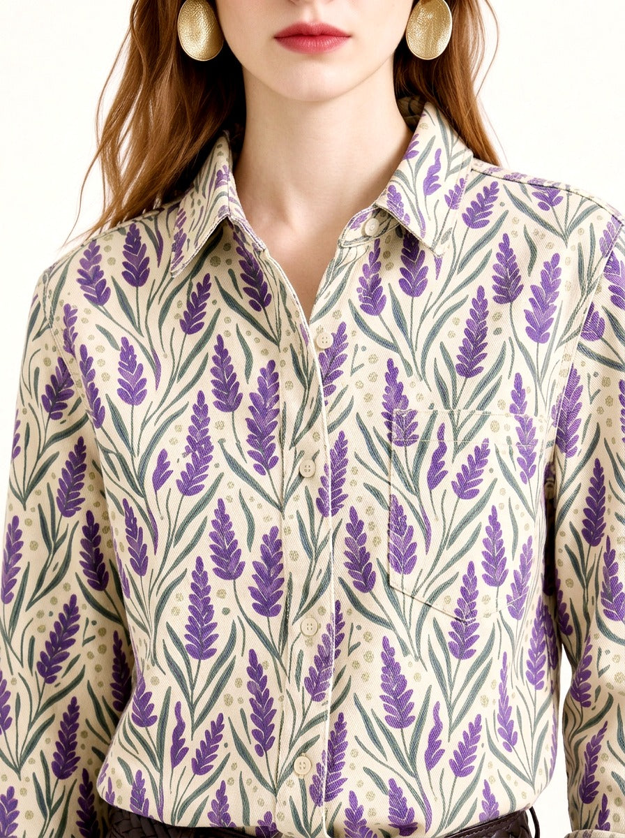 Western Lavender Trail Long Sleeve Denim Shirt
