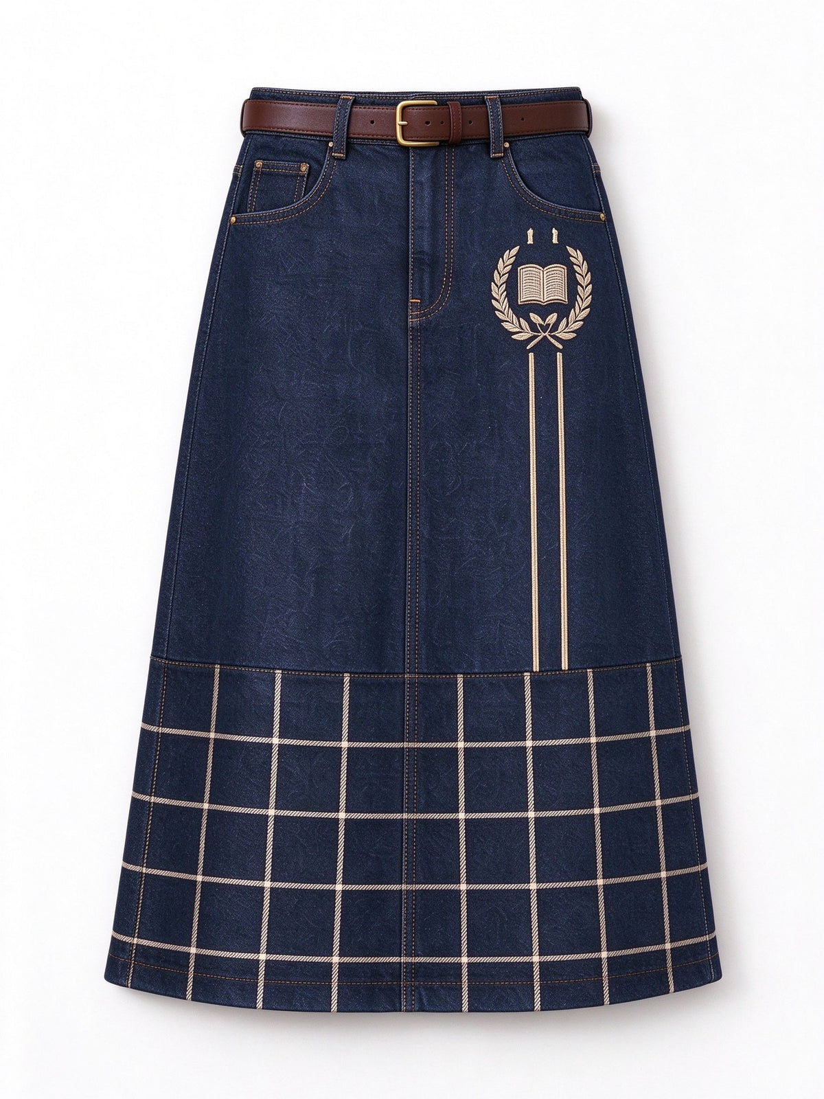 Prairie Windowpane Ankle-Length Denim Skirt