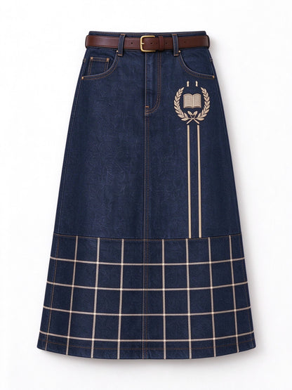 Prairie Windowpane Ankle-Length Denim Skirt