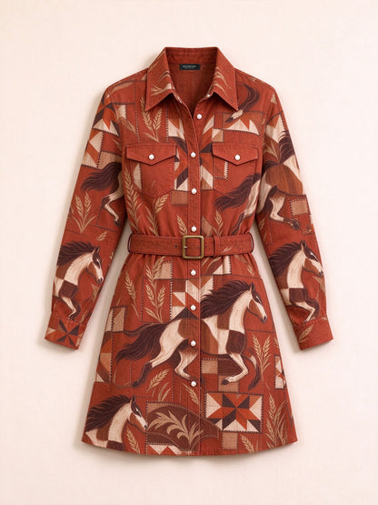 Sunset Mesa Belted Shirt Dress