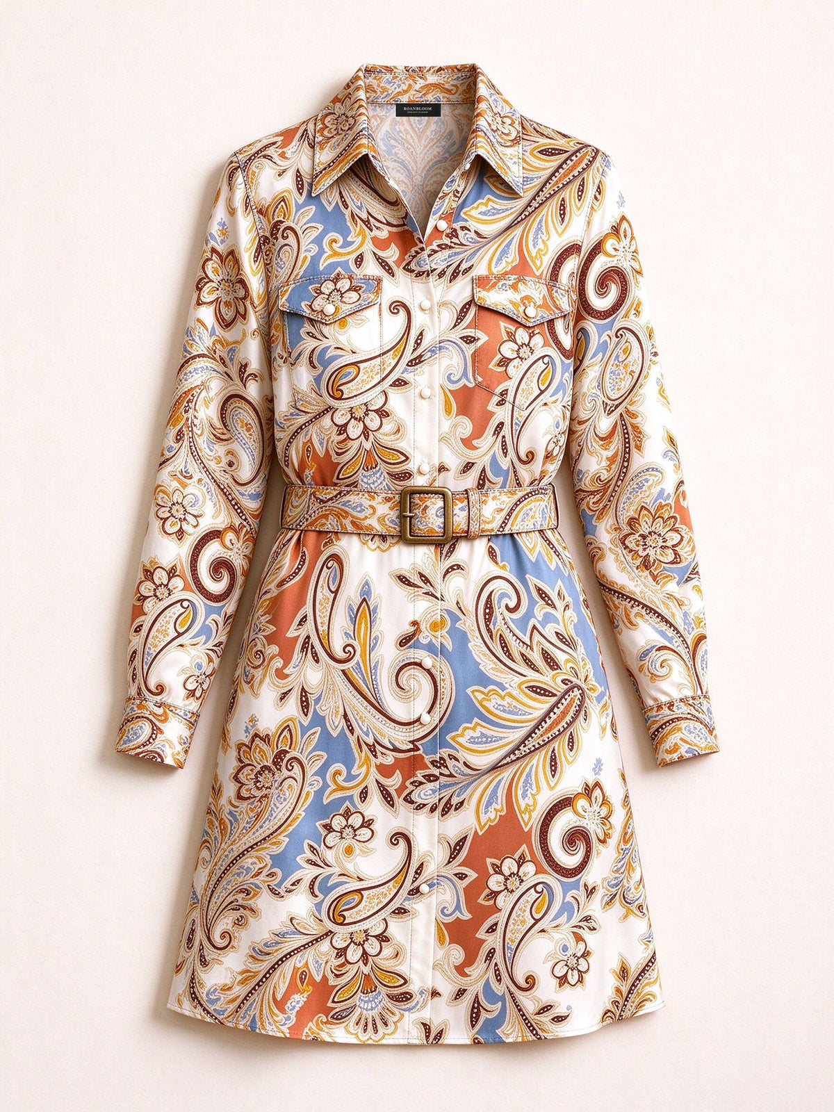 Prairie Swirl Belted Shirt Dress