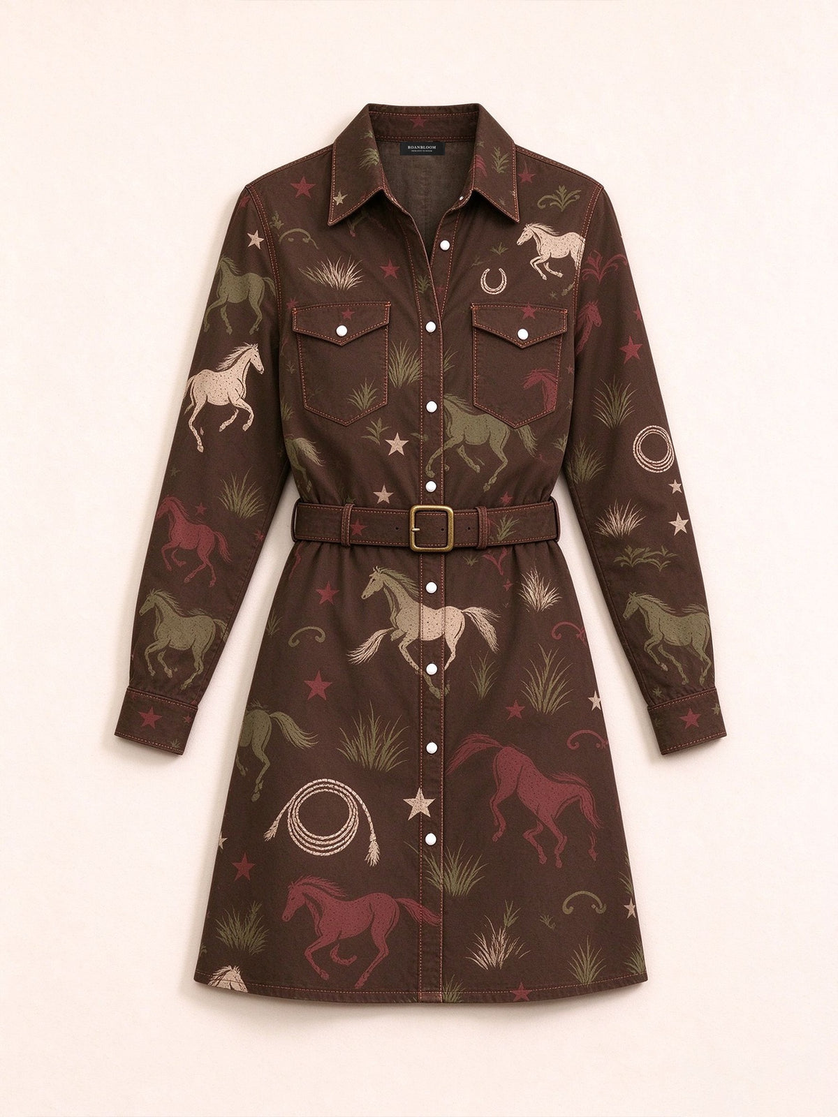 Sagebrush Ride Belted Shirt Dress