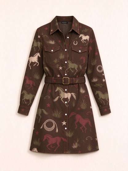 Sagebrush Ride Belted Shirt Dress