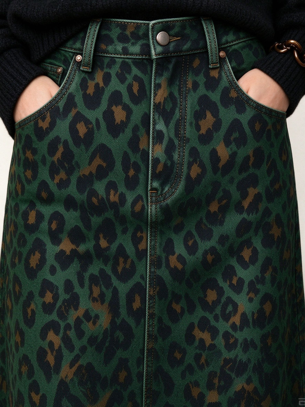 Desert Leopard Ankle-Length Denim Skirt