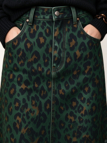 Desert Leopard Ankle-Length Denim Skirt