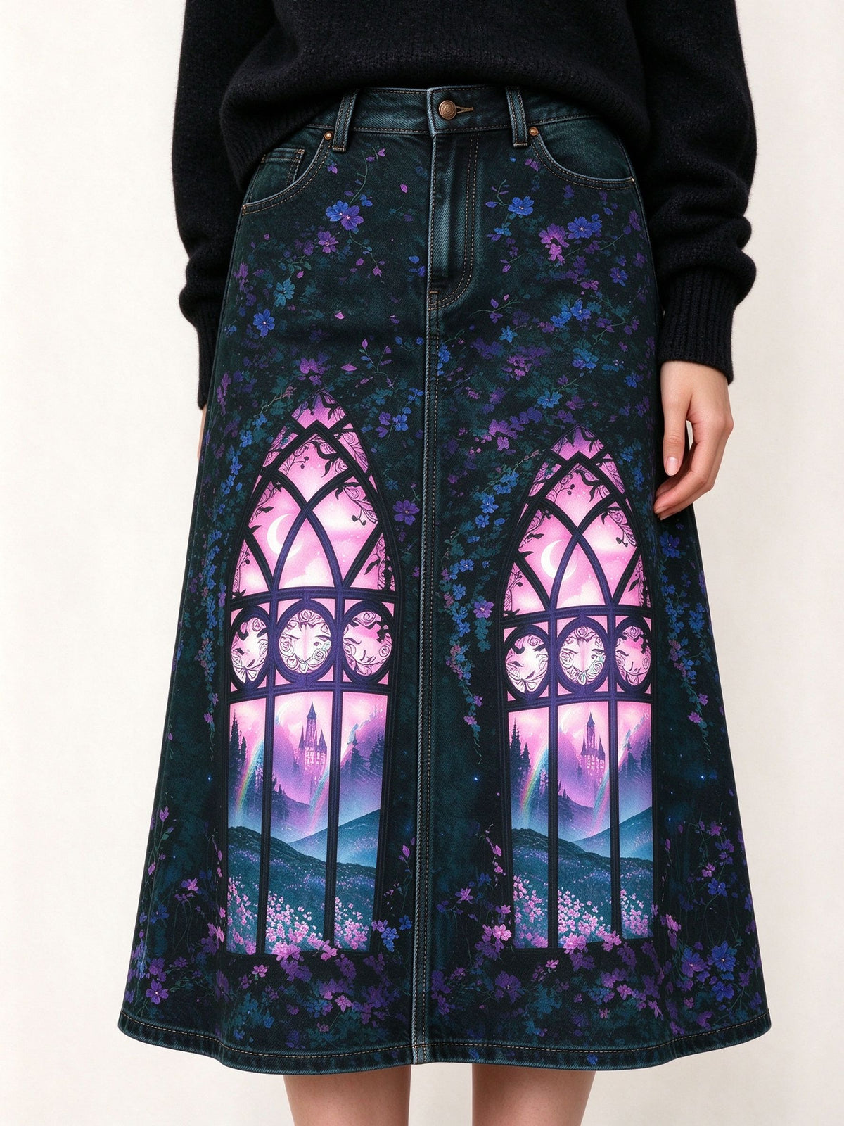 Stained Glass Ankle-Length Denim Skirt