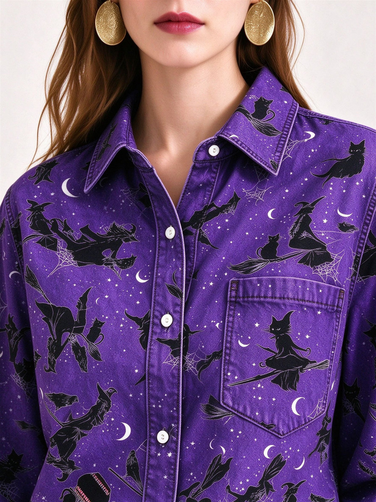 Witch's Flight Long Sleeve Denim Shirt