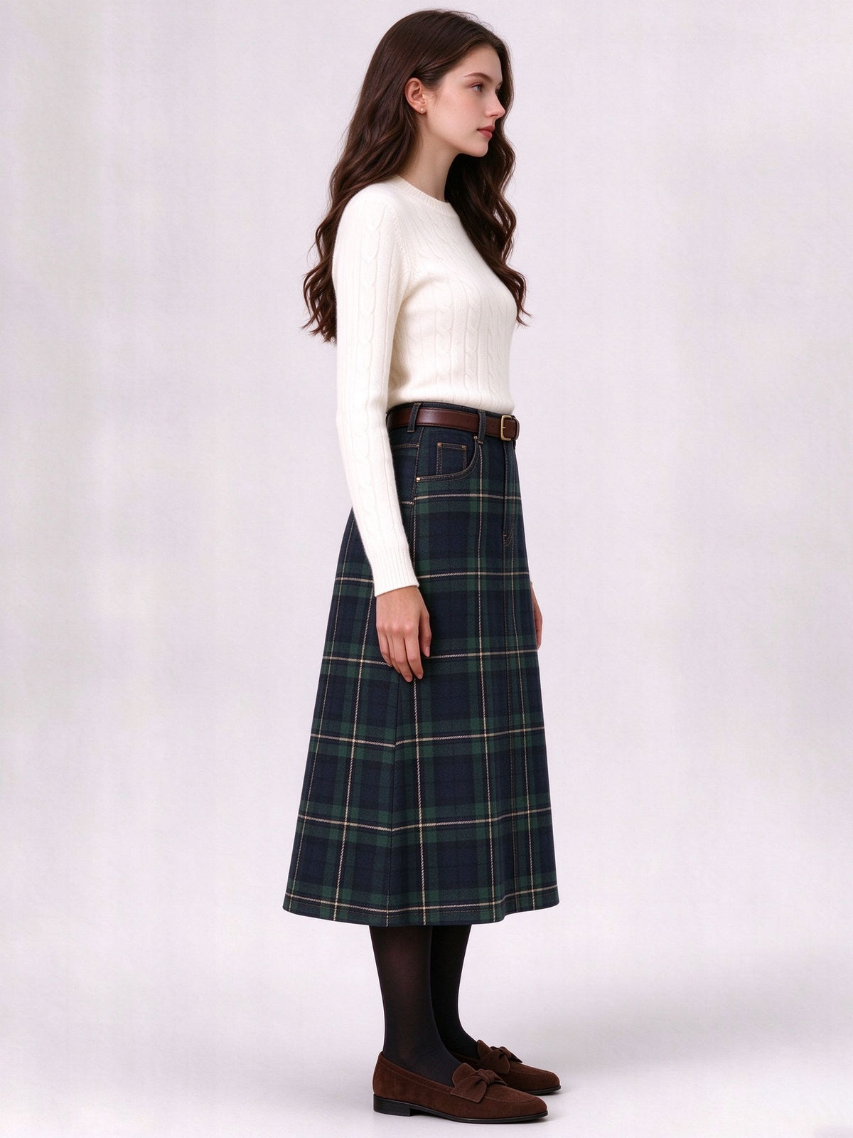 Ranchland Tartan Ankle-Length Denim Skirt