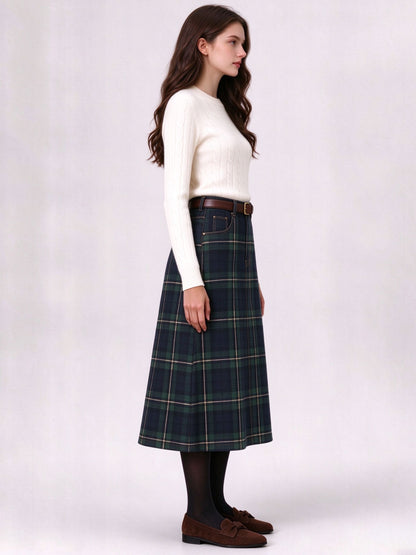 Ranchland Tartan Ankle-Length Denim Skirt