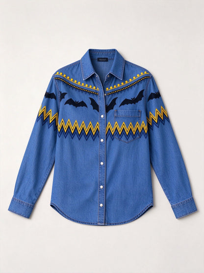 Midnight Batline Long Sleeve Denim Shirt