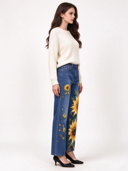 Sunflower Stampede Mid-Rise Straight-Leg Jeans