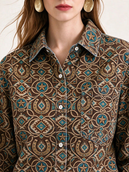 Desert Horseshoe Ranch Long Sleeve Denim Shirt