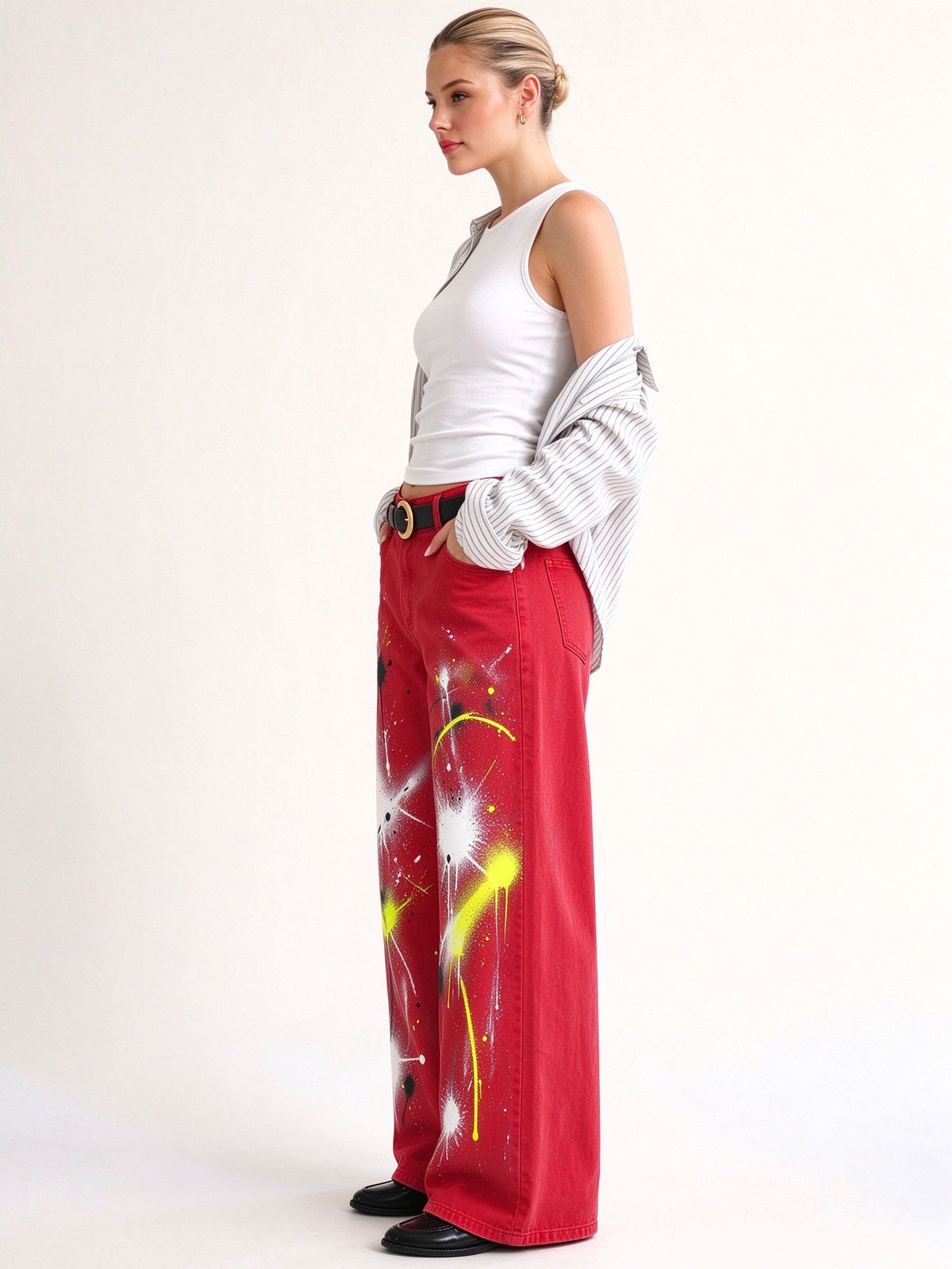 Gunsmoke Splatter Wide-Leg Jeans