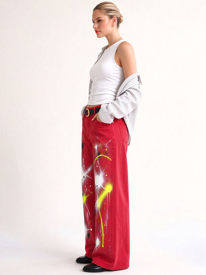 Gunsmoke Splatter Wide-Leg Jeans