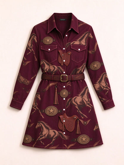 Crimson Lasso Belted Shirt Dress