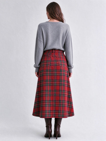Rodeo Ranch Plaid Ankle-Length Denim Skirt