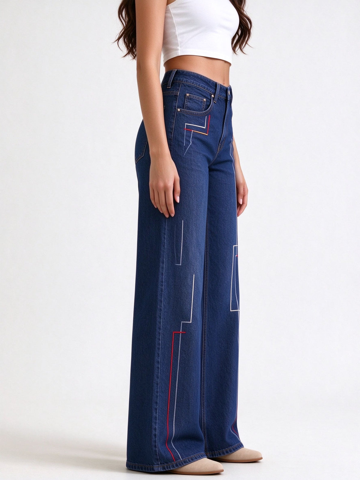 Rodeo Stitch Lines High-Rise Straight-Leg Jeans