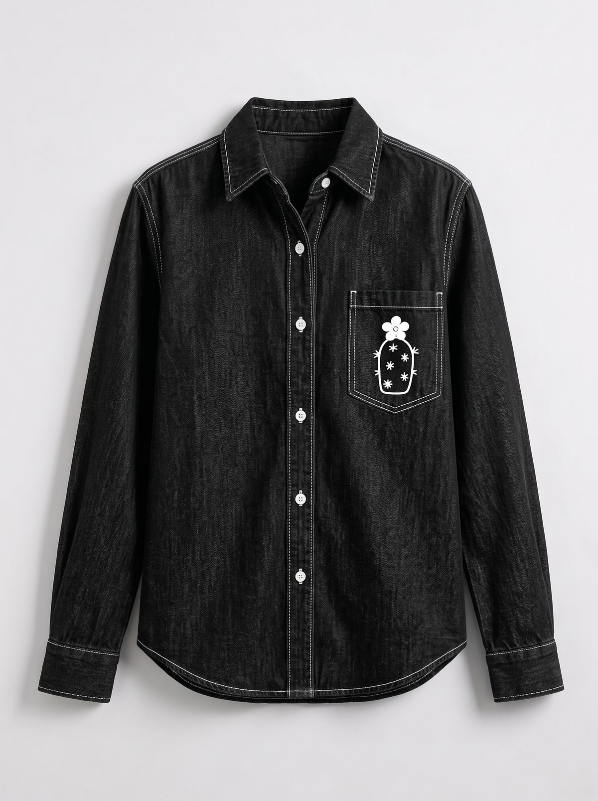 Midnight Desert Rose Long Sleeve Denim Shirt