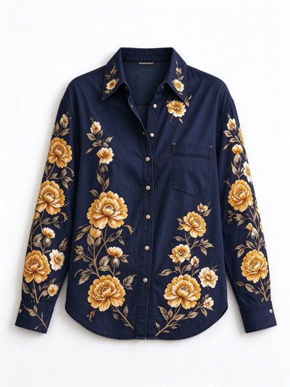 Midnight Rose Roundup Long Sleeve Denim Shirt