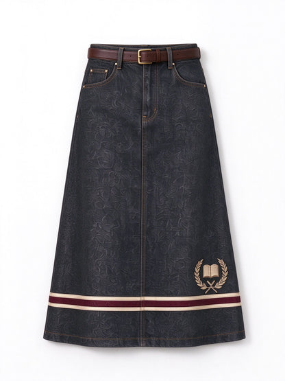 Frontier Crest Stripe Ankle-Length Denim Skirt