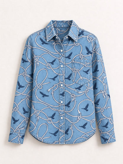 Bluebonnet Lasso Trail Long Sleeve Denim Shirt