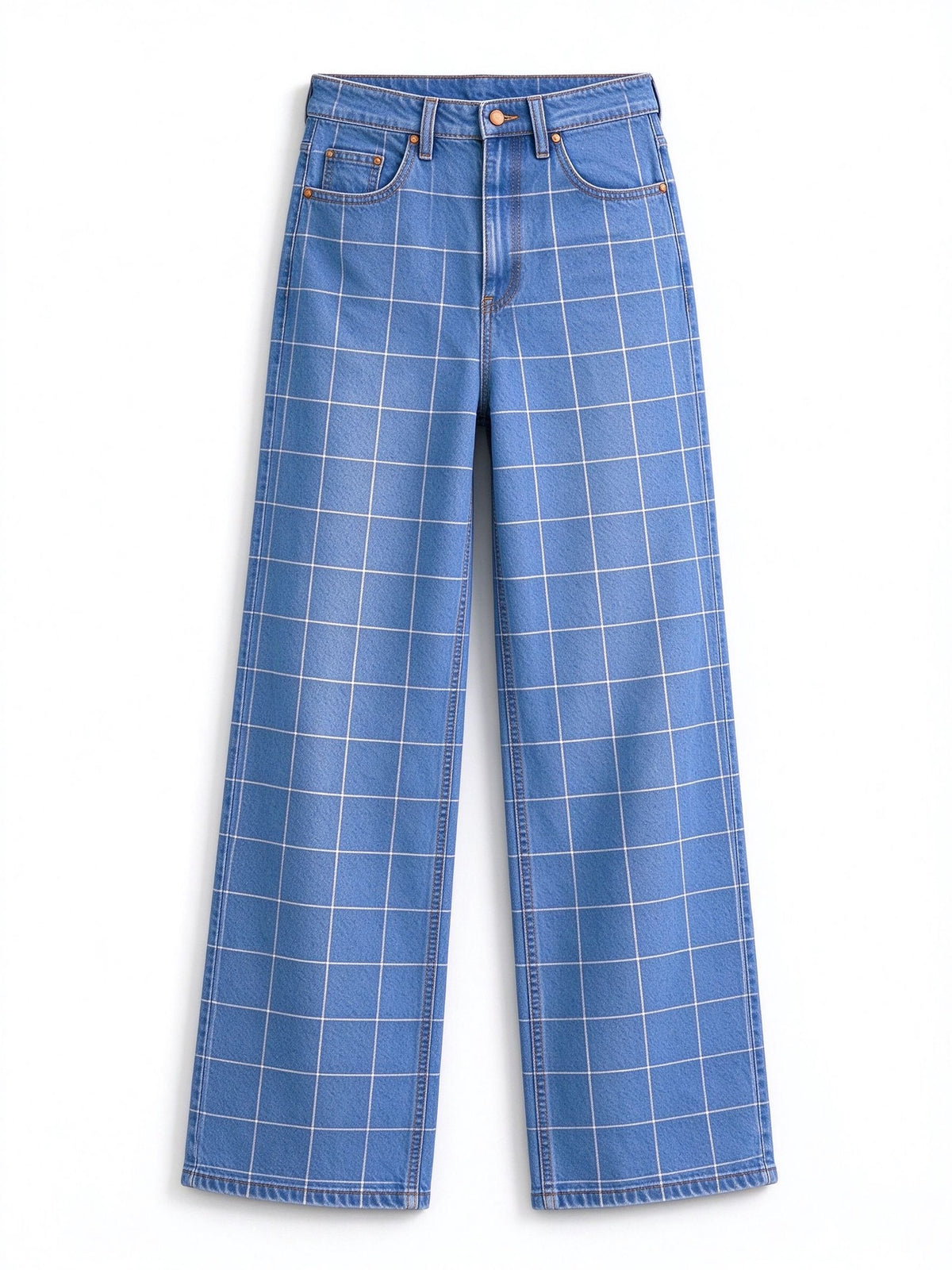 Corral Rail Check High-Rise Straight-Leg Jeans
